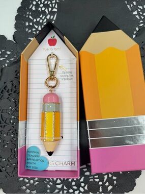 Cute Pencil Keychain Bag Charm Teacher Gift Gold Clip Backpack Charm NEW